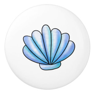 Blue Seashell Coastal Beach House Ceramic Knob