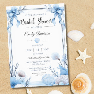 Blue Seashell Coastal Bridal Shower Invite