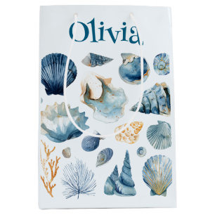 Blue Seashell Gift Bag   Custom Name