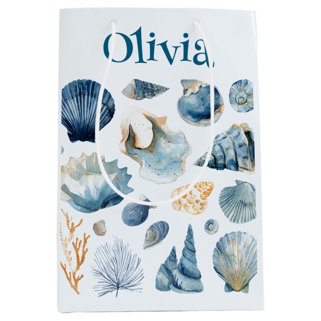 Blue Seashell Gift Bag | Custom Name (Front)