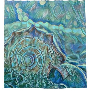 Blue seashell in the foaming sea painting