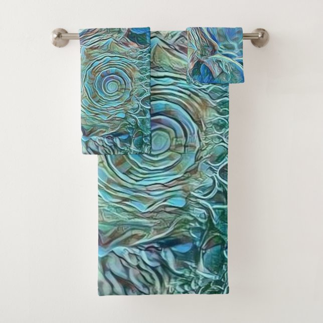Blue seashell in the foaming sea painting  bath towel set (Insitu)