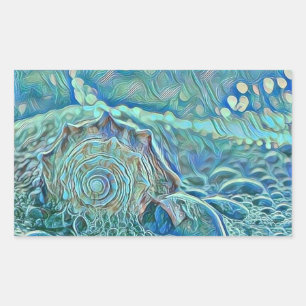 Blue seashell in the foaming sea painting  sticker