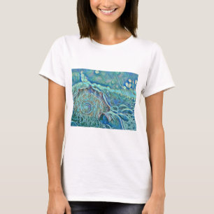 Blue seashell in the foaming sea painting  T-Shirt