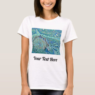 Blue seashell in the foaming sea painting  T-Shirt