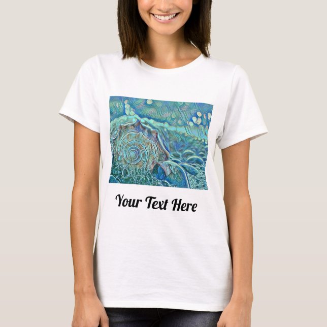 Blue seashell in the foaming sea painting  T-Shirt (Front)