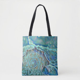 Blue seashell in the foaming sea painting  tote bag