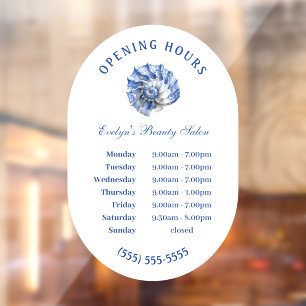 Blue Seashell Logo Opening Hours Window Cling