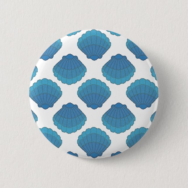 Blue Seashell Mosaic Pattern 2 Inch Round Button (Front)