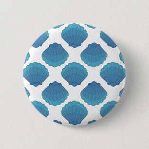 Blue Seashell Mosaic Pattern 2 Inch Round Button