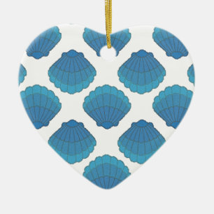 Blue Seashell Mosaic Pattern Ceramic Ornament