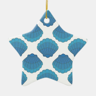 Blue Seashell Mosaic Pattern Ceramic Ornament