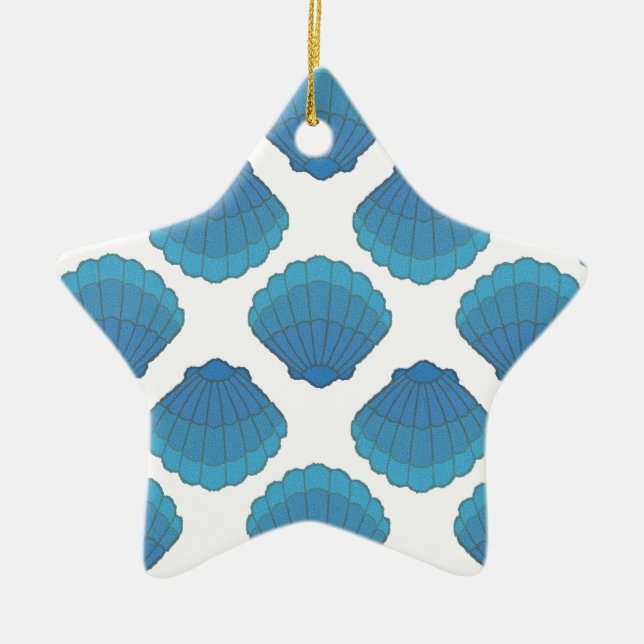 Blue Seashell Mosaic Pattern Ceramic Ornament (Front)