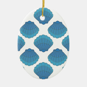 Blue Seashell Mosaic Pattern Ceramic Ornament