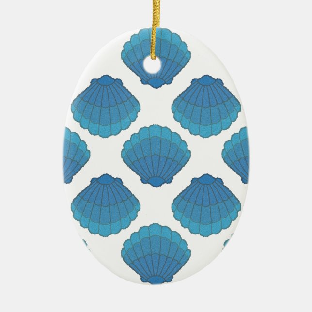 Blue Seashell Mosaic Pattern Ceramic Ornament (Front)