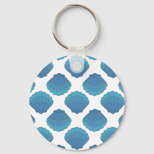 Blue Seashell Mosaic Pattern Keychain