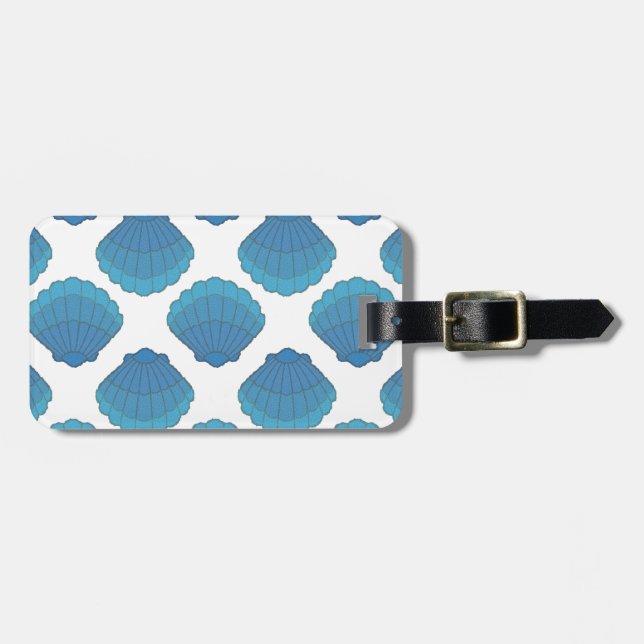 Blue Seashell Mosaic Pattern Luggage Tag (Front Horizontal)