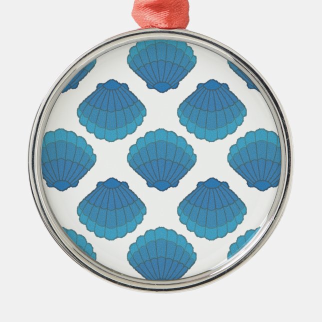 Blue Seashell Mosaic Pattern Metal Ornament (Front)