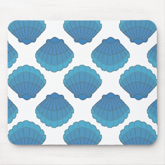 Blue Seashell Mosaic Pattern Mouse Pad (Front)