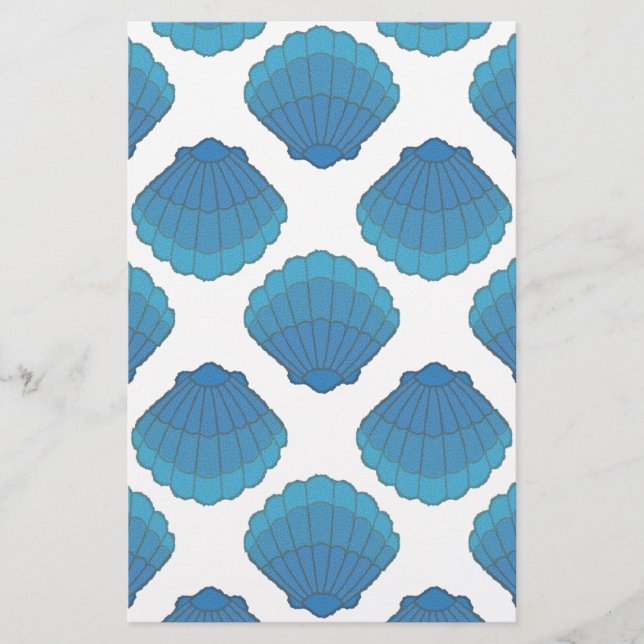 Blue Seashell Mosaic Pattern Stationery (Front)