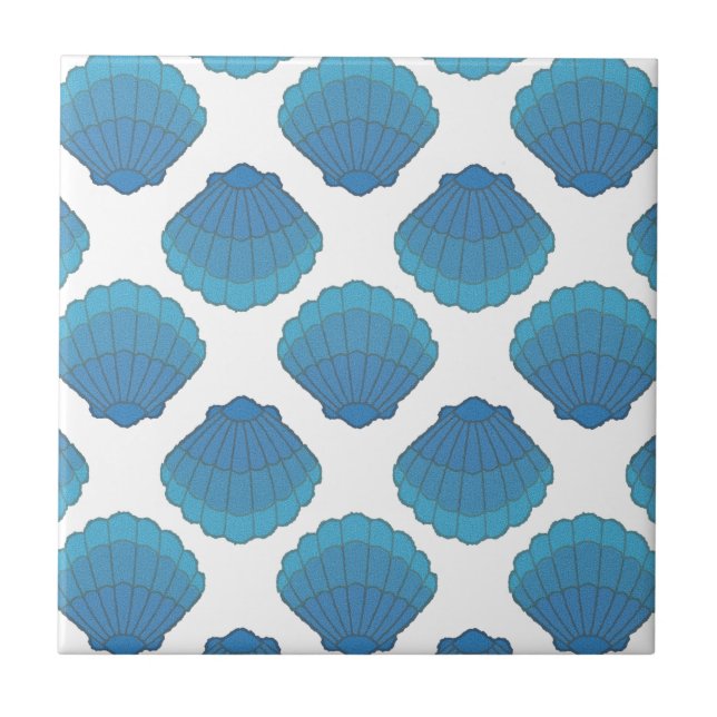 Blue Seashell Mosaic Pattern Tile (Front)