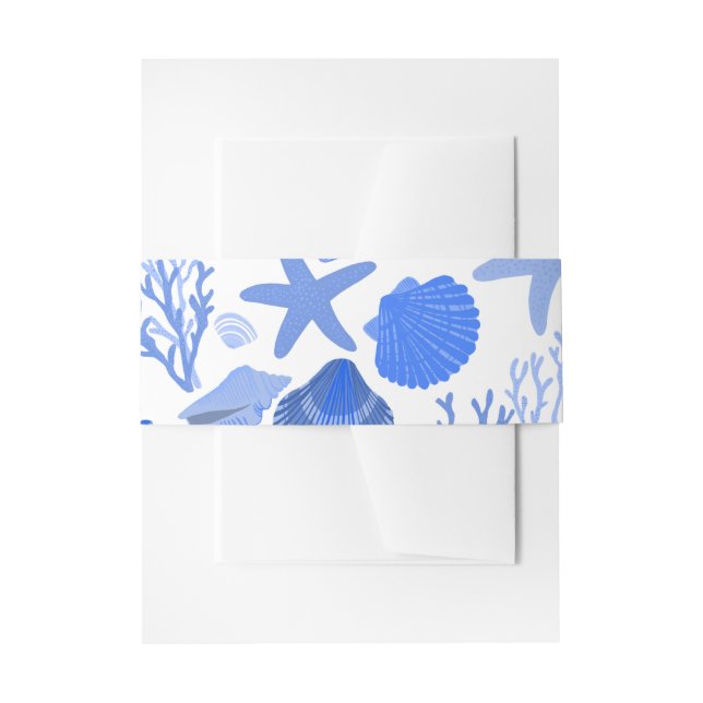 Blue Seashell Pattern Pretty Shells Beachy Custom Invitation Belly Band (Front Example)
