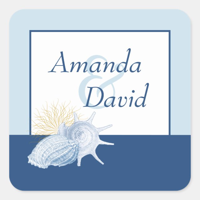 Blue Seashell Pesonalized Stickers (Front)