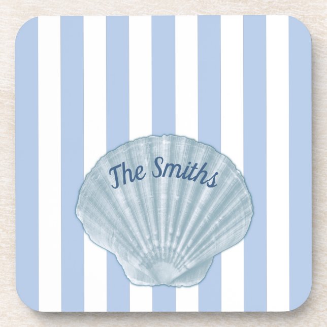 Blue Seashell &  Stripes Coaster (Front)