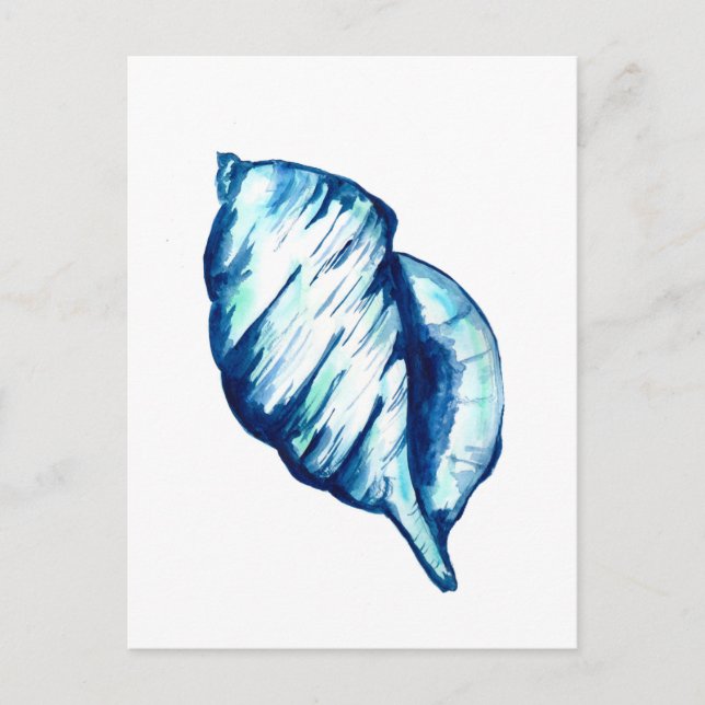 Blue Seashell Watercolor Postcard (Front)