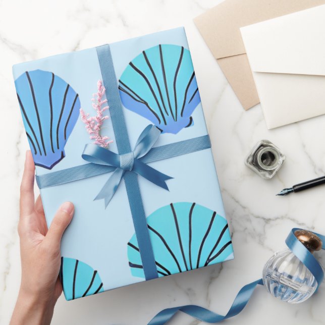 Blue Seashell Wrapping Paper (Gifting)