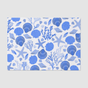 Blue Seashells and Coral Pattern  Tissue Paper