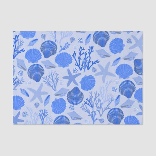 Blue Seashells and Coral Pattern  Tissue Paper (Front)