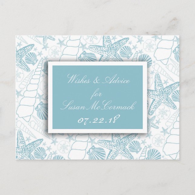 Blue Seashells Baby Shower Advice and Wishes Cards (Front)
