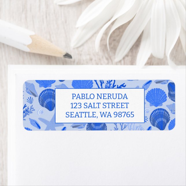 Blue Seashells Beach CUSTOM Return Address Mail (Insitu)