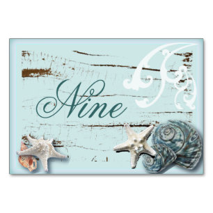BLue Seashells Beach Wedding table number