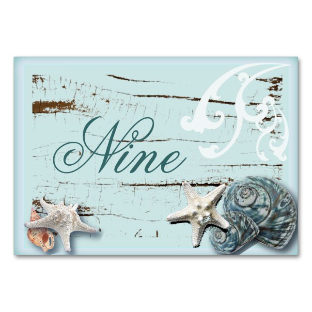 BLue Seashells Beach Wedding table number (Back)