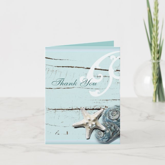 BLue Seashells Beach Wedding thank you (Front)