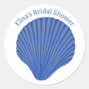 Blue Seashells CUSTOM Bridal SHower  Classic Round Sticker
