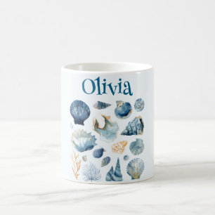 Blue Seashells Mug   Custom Name