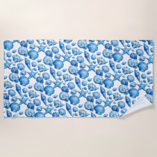 Blue Seashells. Nautical. Beach Towel