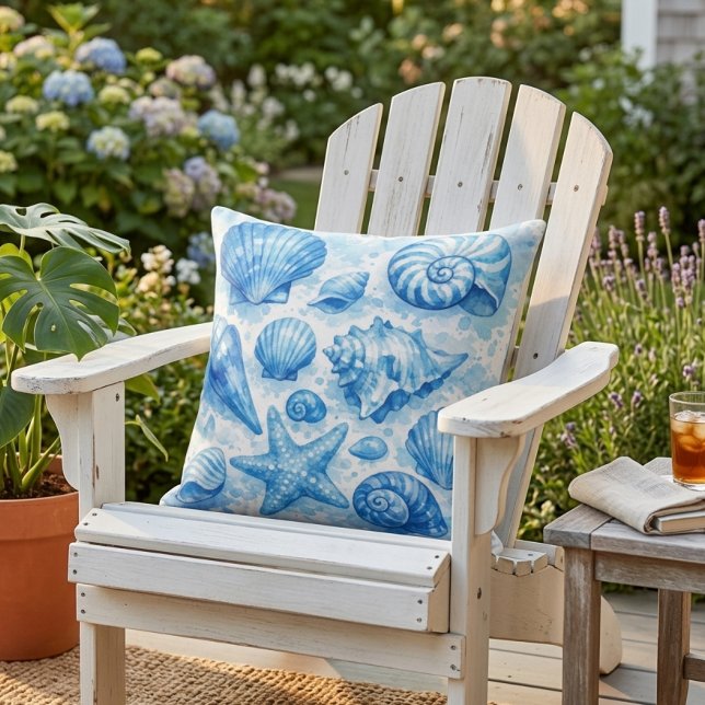Blue Seashells. Nautical. Throw Pillow (Creator Uploaded)