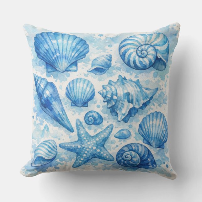 Blue Seashells. Nautical. Throw Pillow (Front)