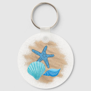 Blue Seashells on the Beach Tote Bag Keychain