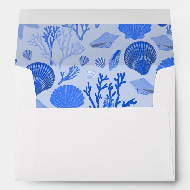 Blue Seashells Pattern Beach Wedding Party Custom Envelope (Back (Bottom))