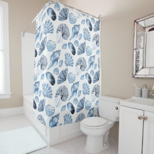 Blue Seashells Pattern on White Beach House