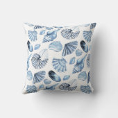 Blue Seashells Pattern on White Beach House Throw Pillow (Back)
