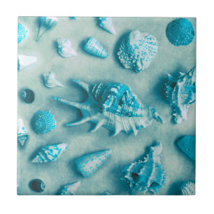 Blue Seashells Sand Beach Tile
