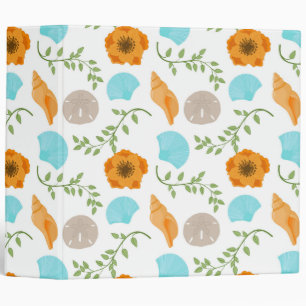 Blue Seashells Sea Snail Orange Flower Binder
