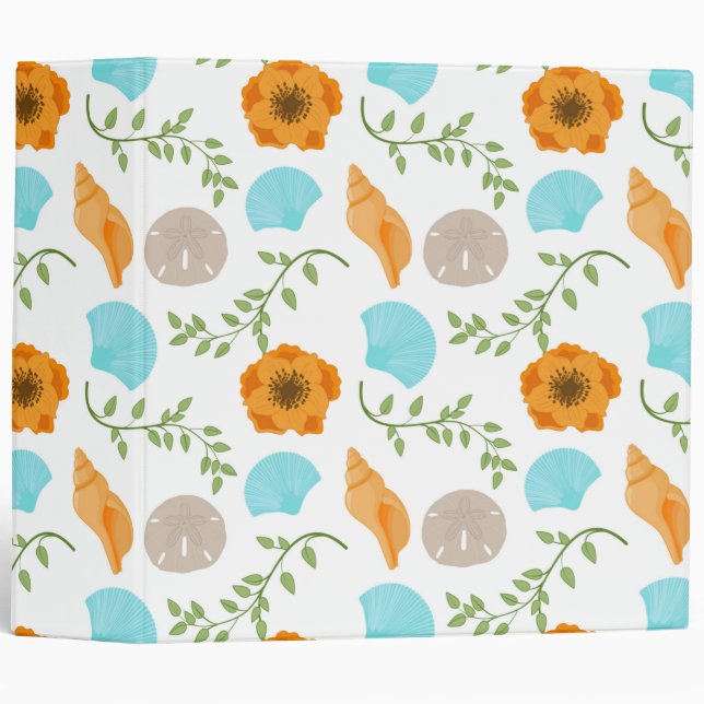Blue Seashells Sea Snail Orange Flower Binder (Front/Spine)