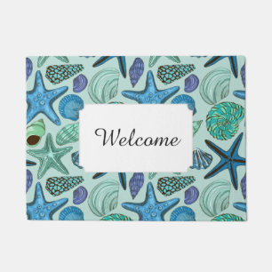 Blue Seashells & Starfish Pattern   Add Your Text Doormat